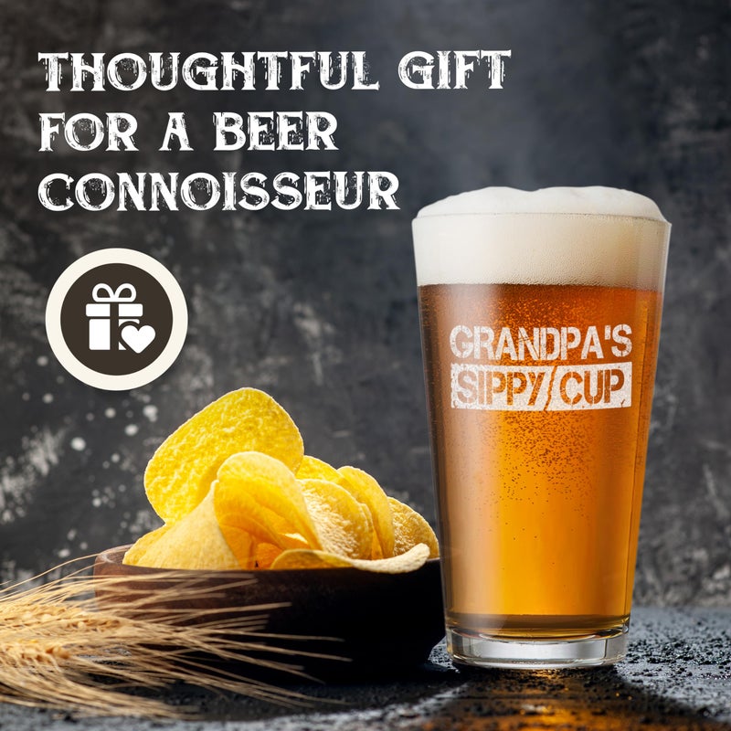 shop4ever Grandpa's Sippy Cup Laser Engraved Beer Pint Glass 16 oz. Funny Father's Day Gift for Grandpa Papa Granddad - Image 5